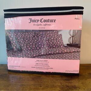 New Juicy Couture Full Size 6 pc Leopard Cherry Pink Heart Bedding Sheet Set